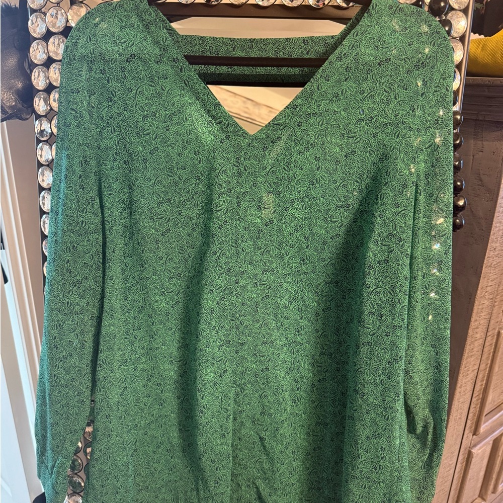 Cabi Green V-Neck Long Sleeve Top